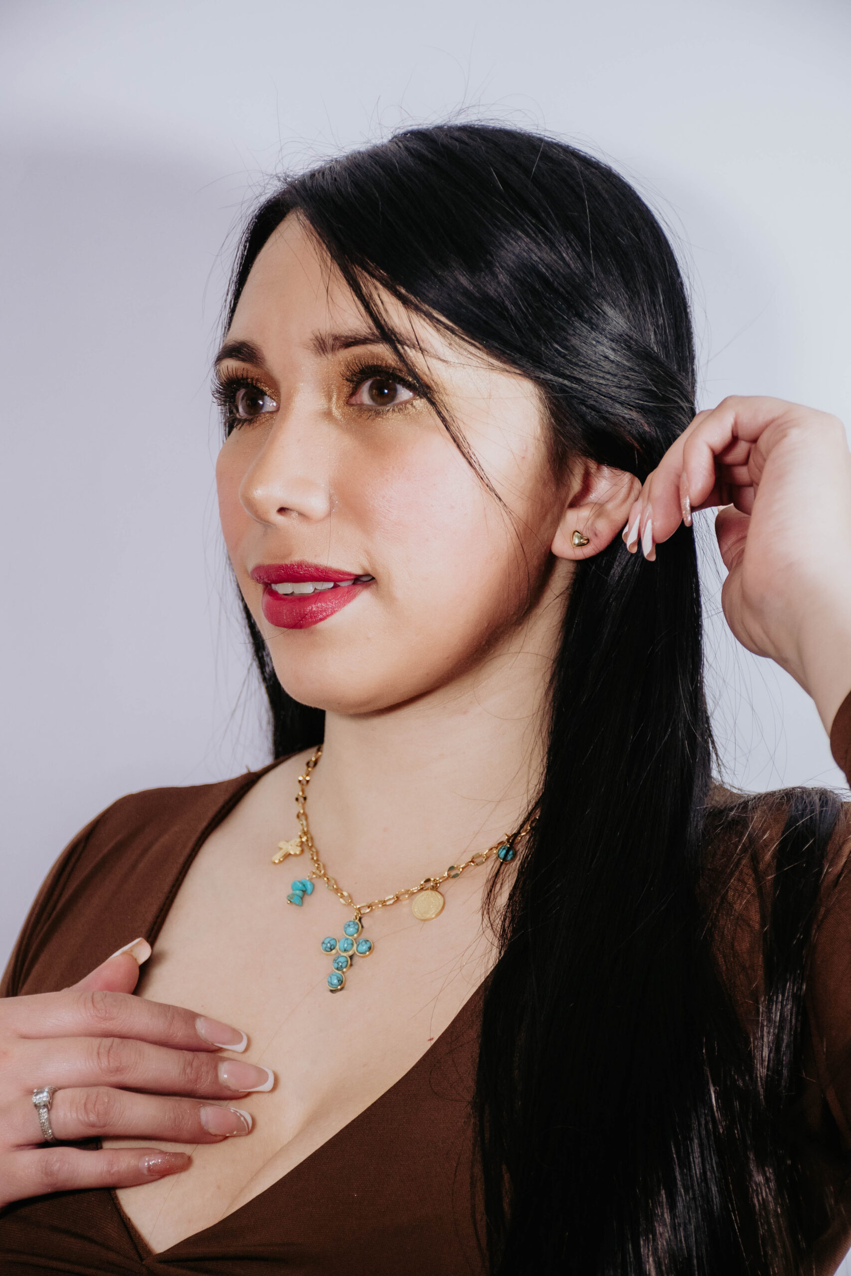 CADENA CHARSM CRUZ TURQUESA